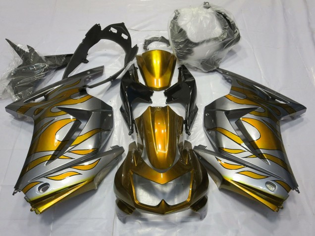 Carénages Moto Kawasaki Ninja 250 2008-2012 - Argent Or Flamme