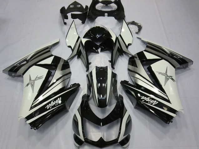 Carénages Moto Kawasaki Ninja 250 2008-2012 - Blanc Argent Étoile Noir Brillant