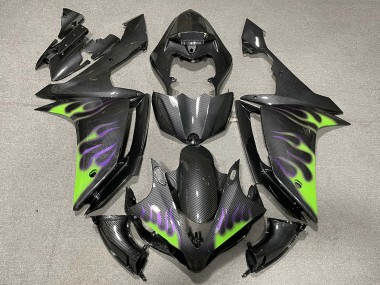 Meilleurs Carénages Moto Yamaha R1 2007-2008 - Fibre de Carbone Vert Violet Flamme