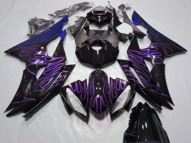 Carénages Moto Yamaha R6 2008-2016 - Bleu Noir Brillant Violet Flamme