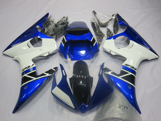 Carénages Moto Yamaha R6 2003-2004 - Bleu Blanc Noir Brillant OEM Style