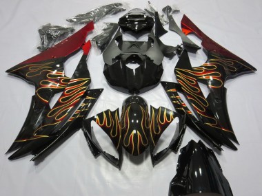 Meilleurs Carénages Moto Yamaha R6 2008-2016 - Rouge Noir Brillant Or Flamme