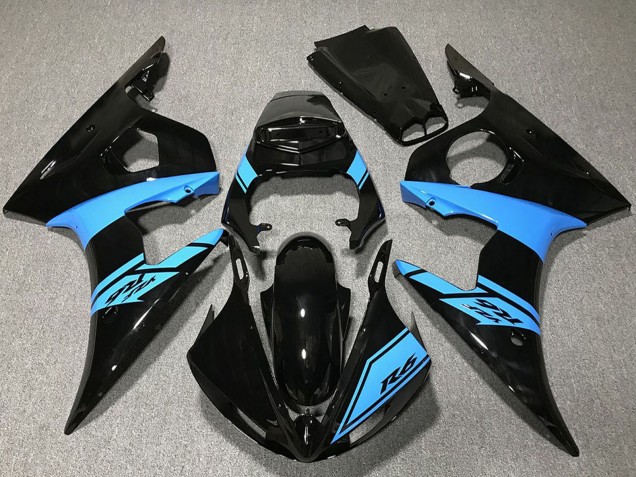 Carénages Moto Yamaha R6 2003-2004 - Noir Brillant Bleu Clair