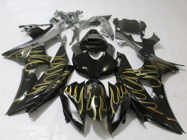 Meilleurs Carénages Moto Yamaha R6 2008-2016 - Noir Brillant Or Flamme