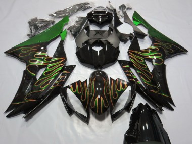 Meilleurs Carénages Moto Yamaha R6 2008-2016 - Vert Noir Brillant Or Flamme