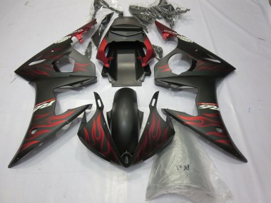 Meilleurs Carénages Moto Yamaha R6 2003-2004 - Noir Mat Rouge Flamme