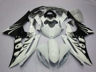 Meilleurs Carénages Moto Yamaha R6 2008-2016 - Blanc Noir Brillant Flamme
