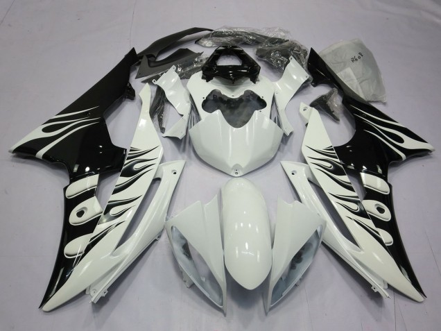 Carénages Moto Yamaha R6 2008-2016 - Blanc Noir Brillant Flamme