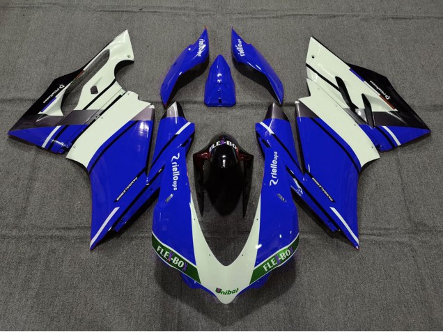 Carénages Moto Ducati 959 1299 2015-2020 - Bleu Blanc Noir Brillant Unibat Flex-Box OEM Style