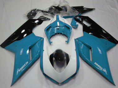 Meilleurs Carénages Moto Ducati 1098 2007-2014 - Bleu Blanc Noir Brillant