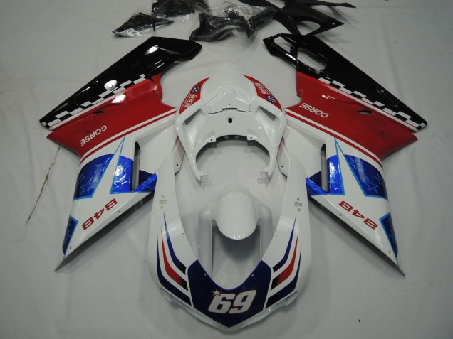 Carénages Moto Ducati 848 2007-2014 - Blanc Rouge Bleu Noir Brillant Corse 69