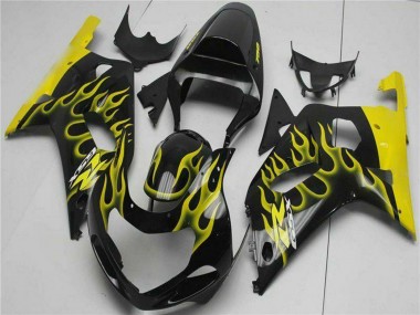 Meilleurs Carénages Moto Suzuki GSXR 600/750 2001-2003 - Noir Brillant Jaune Flamme