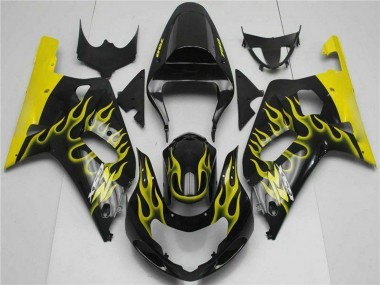 Meilleurs Carénages Moto Suzuki GSXR 600/750 2001-2003 - Noir Brillant Jaune Flamme