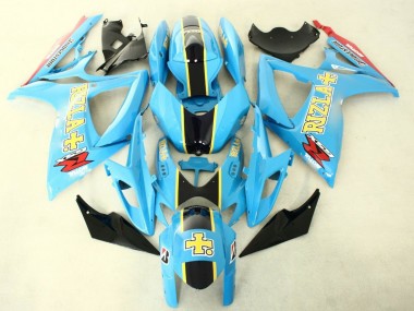 Meilleurs Carénages Moto Suzuki GSXR 600/750 2006-2007 - Bleu Clair Noir Jaune Rizla