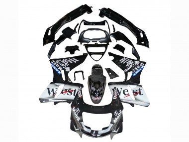 Meilleurs Carénages Moto Kawasaki ZZR600 1998-2003 - Noir Brillant Blanc West