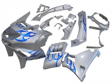 Meilleurs Carénages Moto Kawasaki ZZR600 1998-2003 - Blanc Bleu Flamme