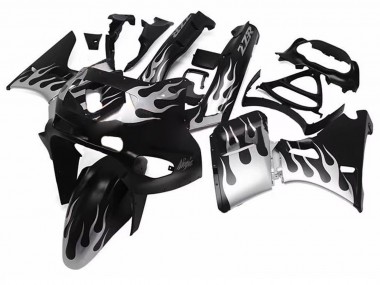 Meilleurs Carénages Moto Kawasaki ZZR600 1998-2003 - Noir Brillant Argent Flamme