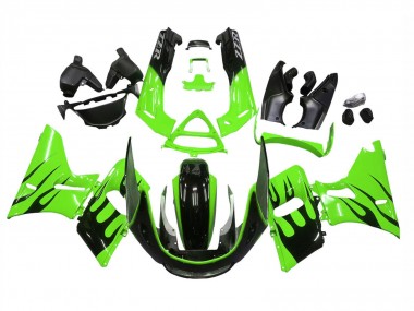 Meilleurs Carénages Moto Kawasaki ZZR600 1998-2003 - Vert Noir Brillant Flamme