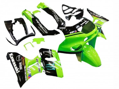 Meilleurs Carénages Moto Kawasaki ZZR600 1998-2003 - Vert Noir Brillant Bleu Monstre Elf Touch4 Bridgestone