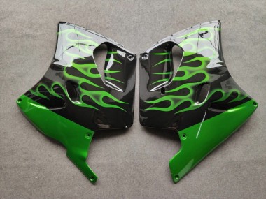 Meilleurs Carénages Moto Kawasaki ZZR1100 1993-2003 - Noir Brillant Vert Flamme