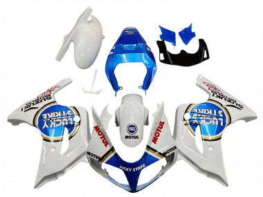 Meilleurs Carénages Moto Suzuki SV650 2003-2013 - Blanc Bleu Lucky Strike Motul