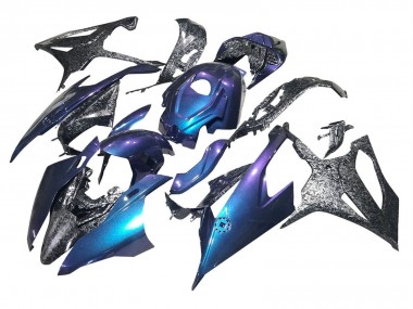 Meilleurs Carénages Moto BMW S1000RR 2019-2022 - Pente Bleu Violet Fibre de Carbone Forgée