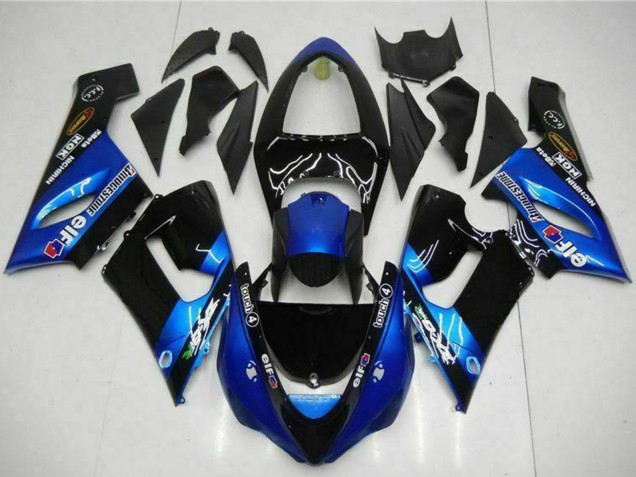 Carénages Moto Kawasaki ZX6R 2005-2006 - Bleu Noir Brillant Elf