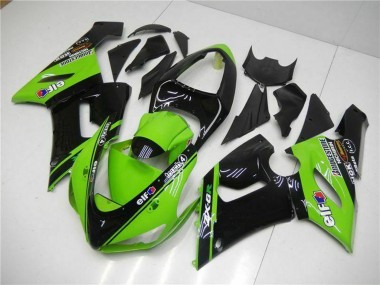 Meilleurs Carénages Moto Kawasaki ZX6R 2005-2006 - Vert Noir Brillant Elf