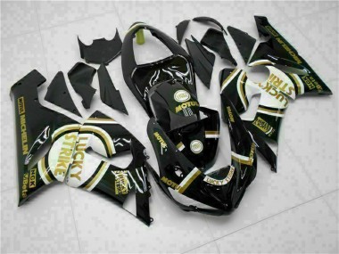 Meilleurs Carénages Moto Kawasaki ZX6R 2005-2006 - Noir Brillant Blanc Or Lucky Strike