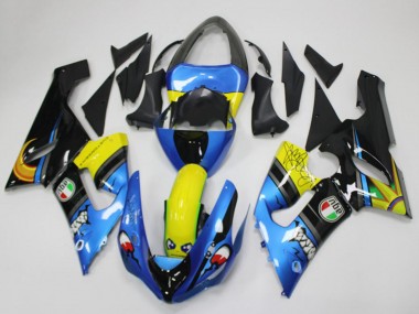 Meilleurs Carénages Moto Kawasaki ZX6R 2005-2006 - Bleu Jaune Noir Requin