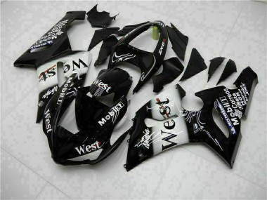 Meilleurs Carénages Moto Kawasaki ZX6R 2005-2006 - Noir Brillant Blanc West