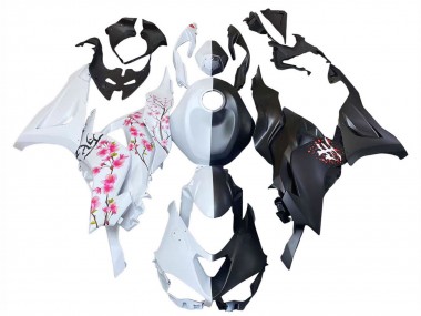 Meilleurs Carénages Moto Kawasaki ZX6R 2023-2025 - Noir Blanc Flower