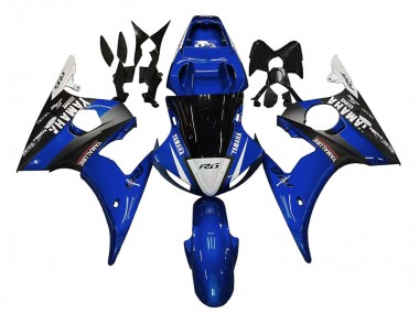 Meilleurs Carénages Moto Yamaha YZF R6 2003-2004 - Bleu Blanc Noir Brillant Yamalube