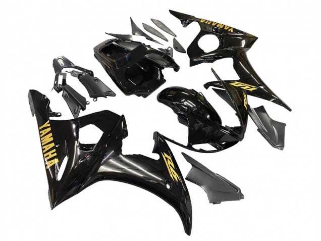 Carénages Moto Yamaha YZF R6 2003-2004 - Noir Brillant Or Décalque