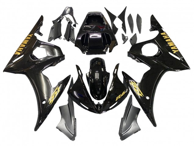 Carénages Moto Yamaha YZF R6 2003-2004 - Noir Brillant Or Décalque
