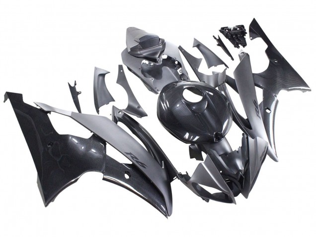 Carénages Moto Yamaha YZF 600 R6 2008-2016 - Gris Noir Fibre de Carbone Style