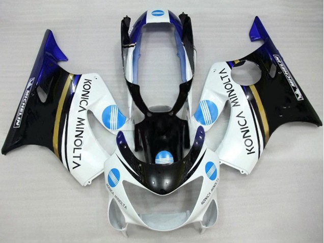 Carénages Moto Honda CBR600 F4 1999-2000 - Blanc Bleu Noir Brillant Konica Minolta