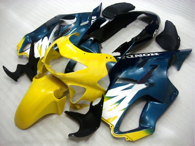 Carénages Moto Honda CBR600 F4 1999-2000 - Jaune Bleu Foncé Noir Brillant