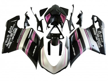 Meilleurs Carénages Moto Ducati 848 2007-2014 - Blanc Rose Noir Brillant Connie