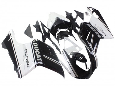 Meilleurs Carénages Moto Ducati 848/1098/1198 2007-2014 - Blanc Noir Brillant Corse