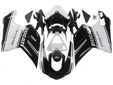 Meilleurs Carénages Moto Ducati 848/1098/1198 2007-2014 - Blanc Noir Brillant Corse
