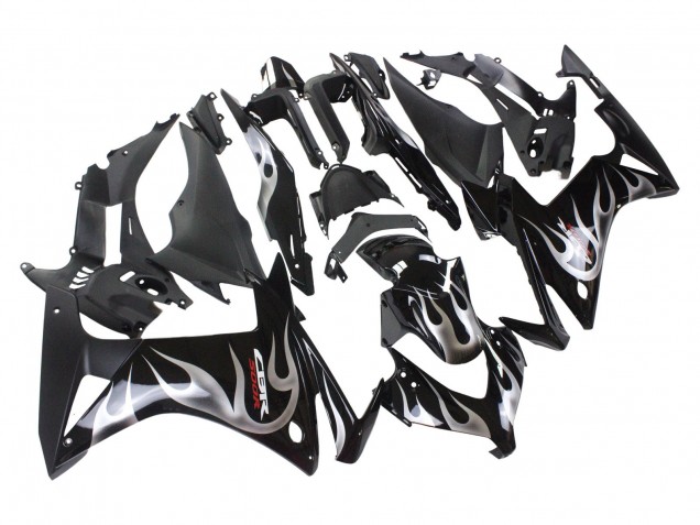 Carénages Moto Honda CBR500R 2013-2015 - Noir Brillant Argent Flamme