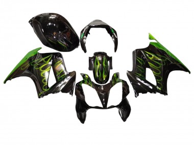Meilleurs Carénages Moto Honda VFR 800 2002-2013 - Noir Brillant Vert Flamme