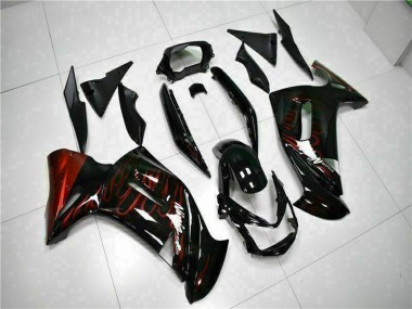 Meilleurs Carénages Moto Kawasaki EX650 2006-2008 - Noir Brillant Rouge Flamme