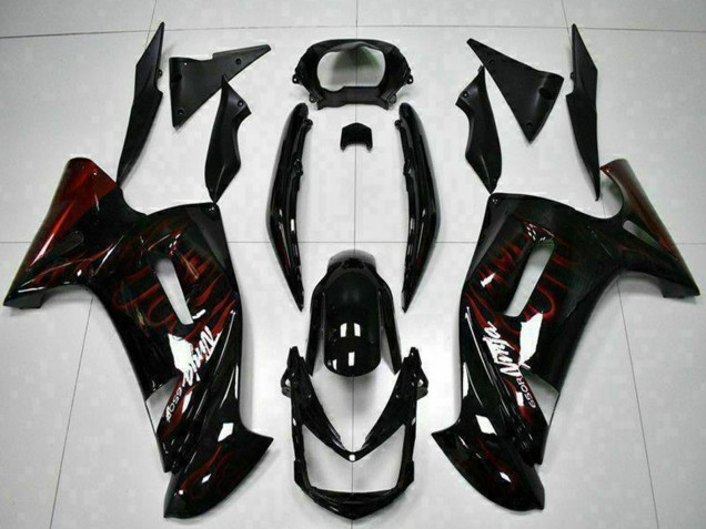 Carénages Moto Kawasaki EX650 2006-2008 - Noir Brillant Rouge Flamme