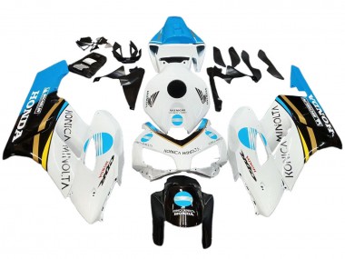 Meilleurs Carénages Moto Honda CBR1000RR 2004-2005 - Blanc Bleu Clair Jaune Noir Konica Minolta