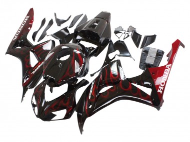 Meilleurs Carénage Moto Honda CBR1000RR 2006-2007 - Noir Brillant Rouge Flamme
