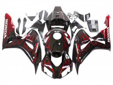 Meilleurs Carénage Moto Honda CBR1000RR 2006-2007 - Noir Brillant Rouge Flamme