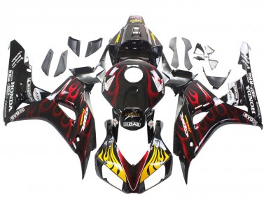 Meilleurs Carénages Moto Honda CBR1000RR 2006-2007 - Noir Brillant Jaune Rouge Flamme