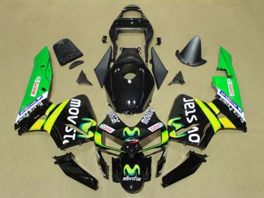 Meilleurs Carénages Moto Honda CBR600RR 2003-2004 - Noir Brillant Jaune Vert MoviStar Castrol